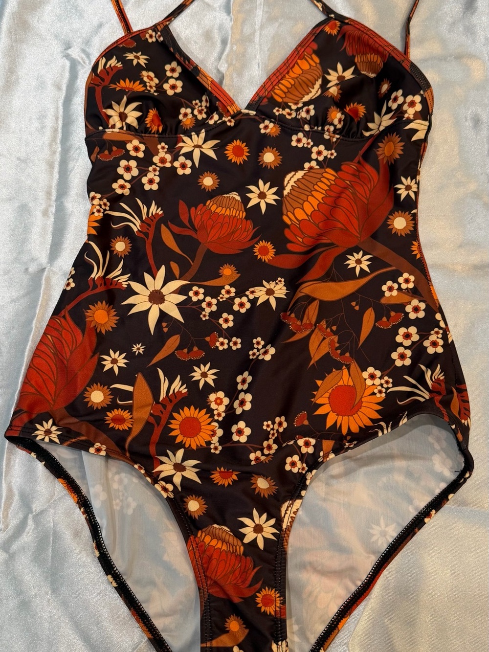Tall Poppy Surf Floral One-Piece Swimsuit retro Orange & Cream Blooms